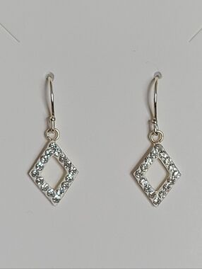 Sterling Silver Hollow Diamond Geometric Crystal Rhinestone Drop Dangle Earrings